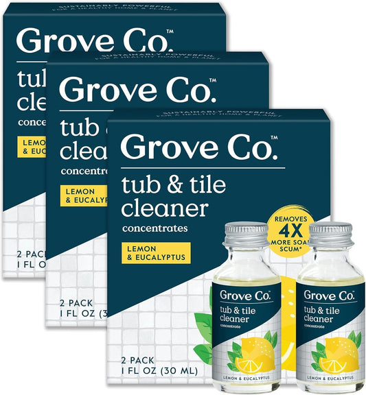 Grove Co. Tub and Tile Cleaner, Refill Concentrate (6 x 1 Fl Oz) Plant-Based Household Cleaning