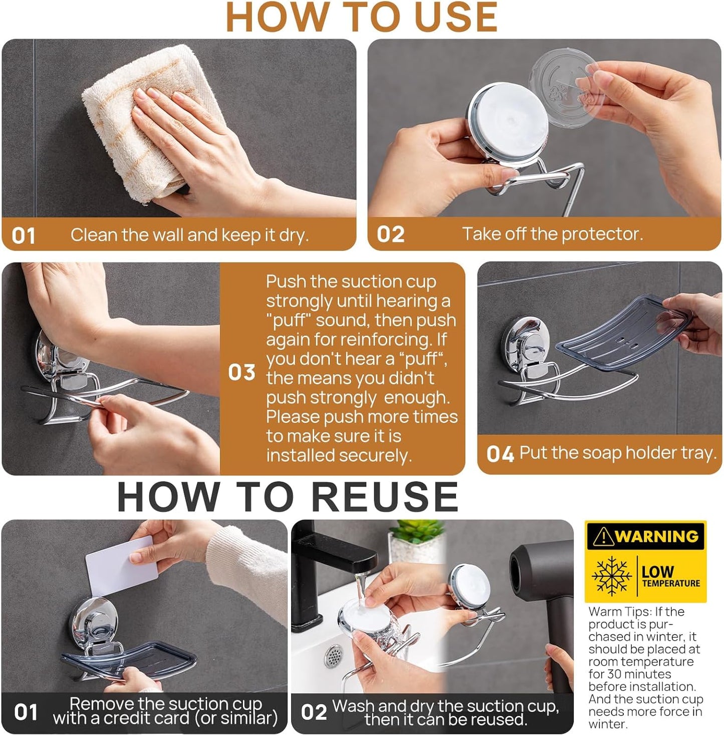 LEVERLOC Chrome Suction Cup Soap Dish Holder for Shower Wall Drill-Free Rustproof Waterproof Wall