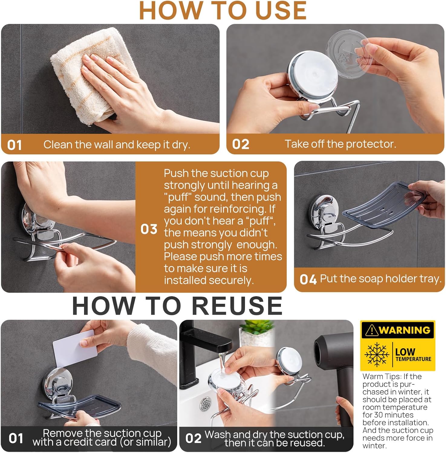 LEVERLOC Chrome Suction Cup Soap Dish Holder for Shower Wall Drill-Free Rustproof Waterproof Wall