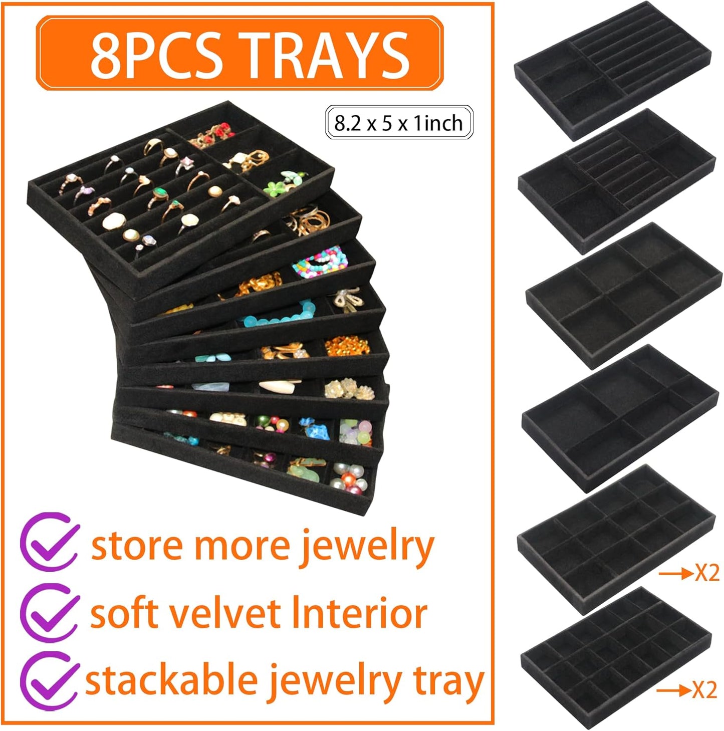 Jewelry Organizer Drawer 8 Set Jewelry Boxes Velvet Jewelry Drawer Organizer Stackable Jewelry Tray