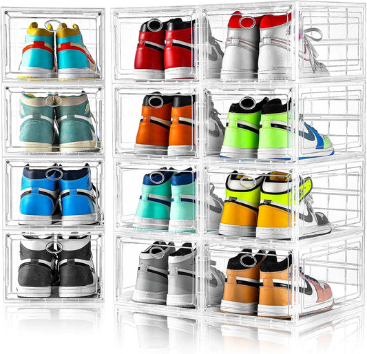 12 Pack Clear Shoe Boxes Stackable,Shoe Storage Boxes for Closet,Sturdy Shoe Box Storage Containers