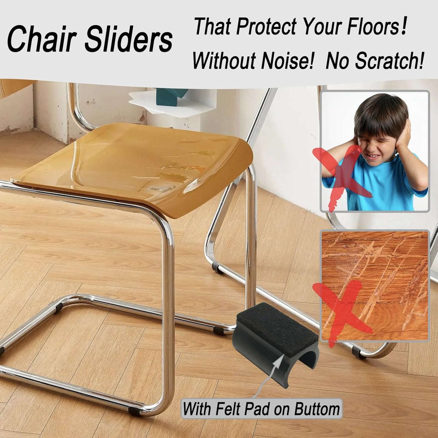 Rectangle U Shaped Chair Leg Tips Cap with Felt Pads,Furniture Feet Protectors Slide Smoothly