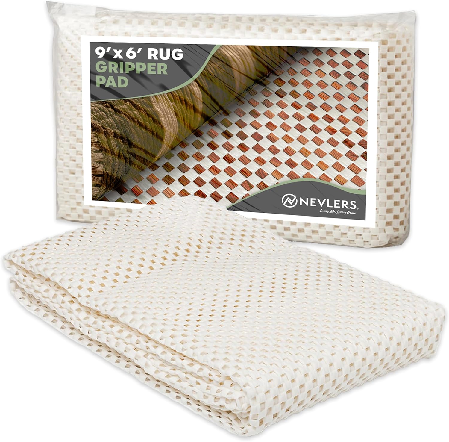 Nevlers 6'x9' White Under Rug Non Slip Pad | PVC Foam Non Slip Rug Pad & Carpet Pad | Customizable