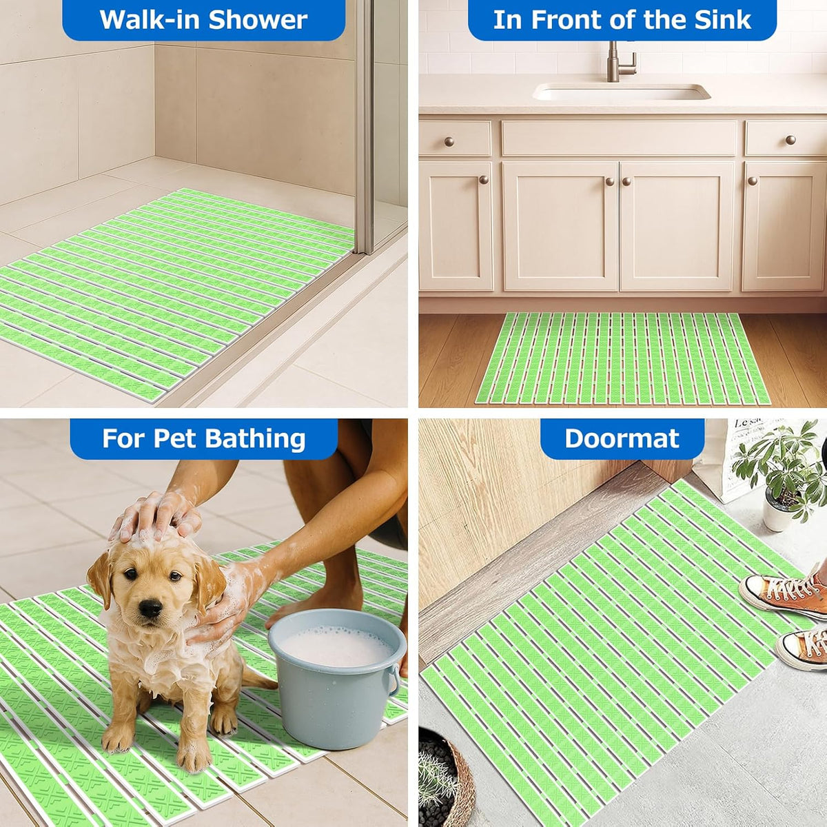 Matace Non Slip Rubber Bathtub & Shower Mat with Suction Cups, Thick Textured Surface, Fast Drain