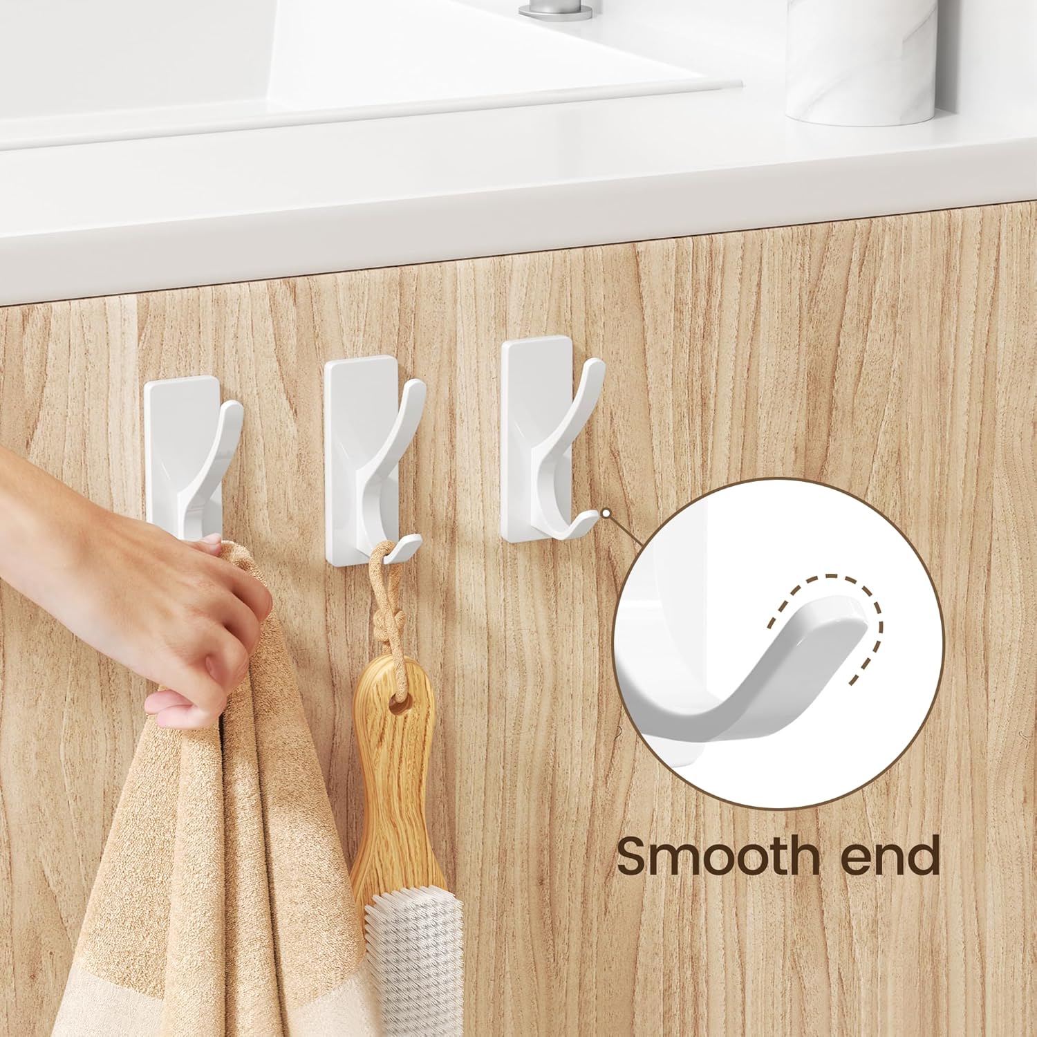 White Self Adhesive Coat Hooks for Hanging, Heavy Duty Stainless Double Wall Hook for Towel