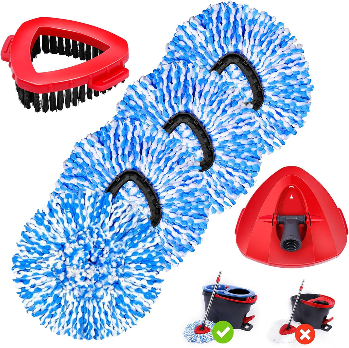 4 Pack Spin Mop Replacements Head Compatible for Oceda RinseClean 2-Tank System,Microfiber Spin Mop