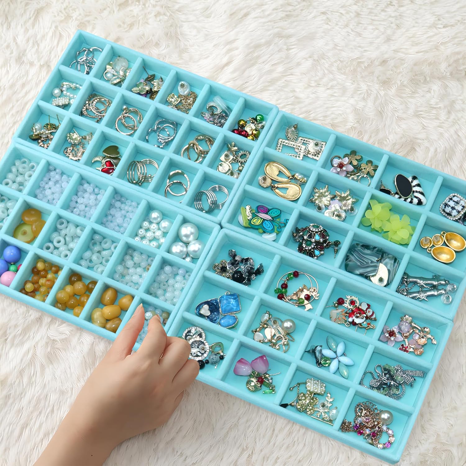 8 Pcs Velvet Jewelry Tray Stackable Jewelry Drawers Organizer Trays Rings Earrings Bracelet