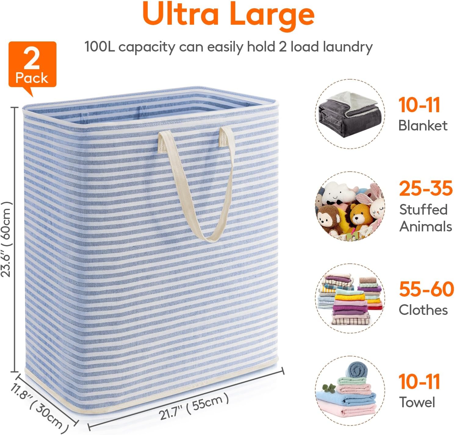 Lifewit 2 Pack Laundry Hamper Large Collapsible Laundry Basket, Freestanding Waterproof Cloth