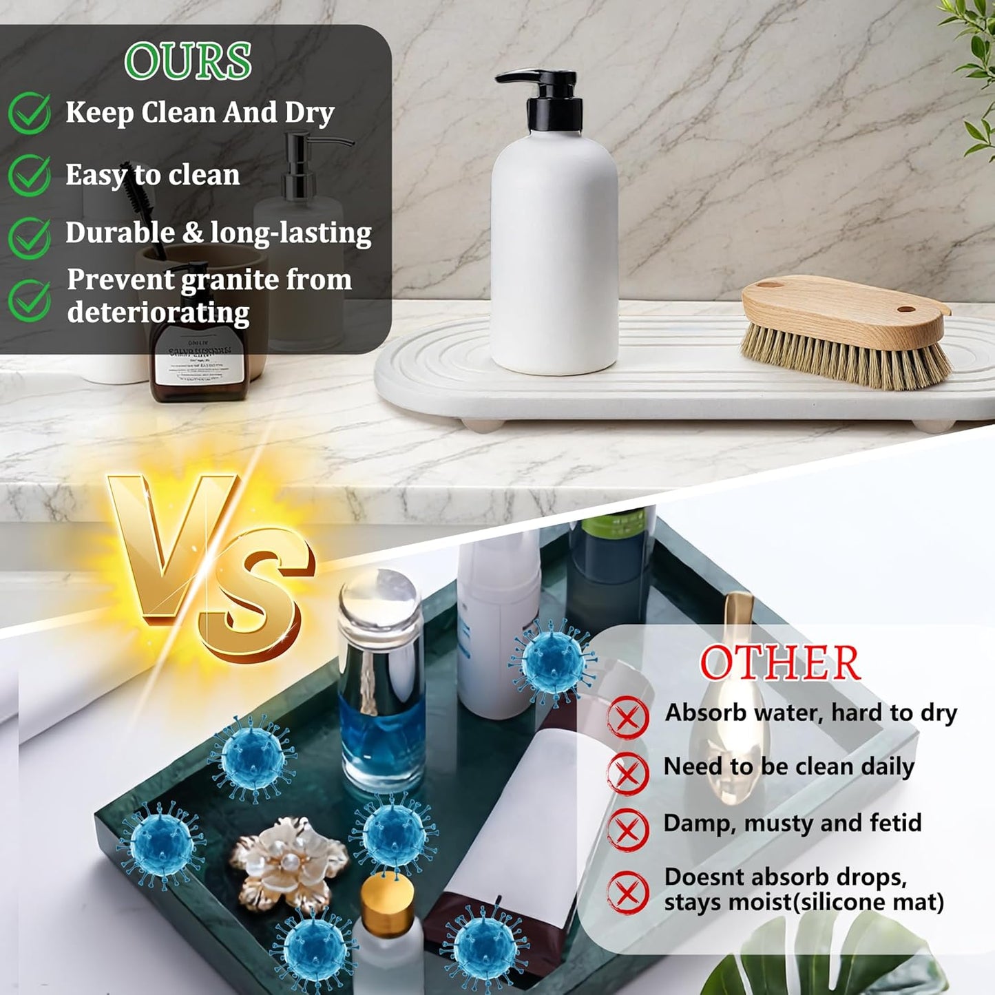 Instant Dry Sink Caddy Organizer, Fast Drying Sink Caddy, Water Absorbing Stone Sponge Holder for