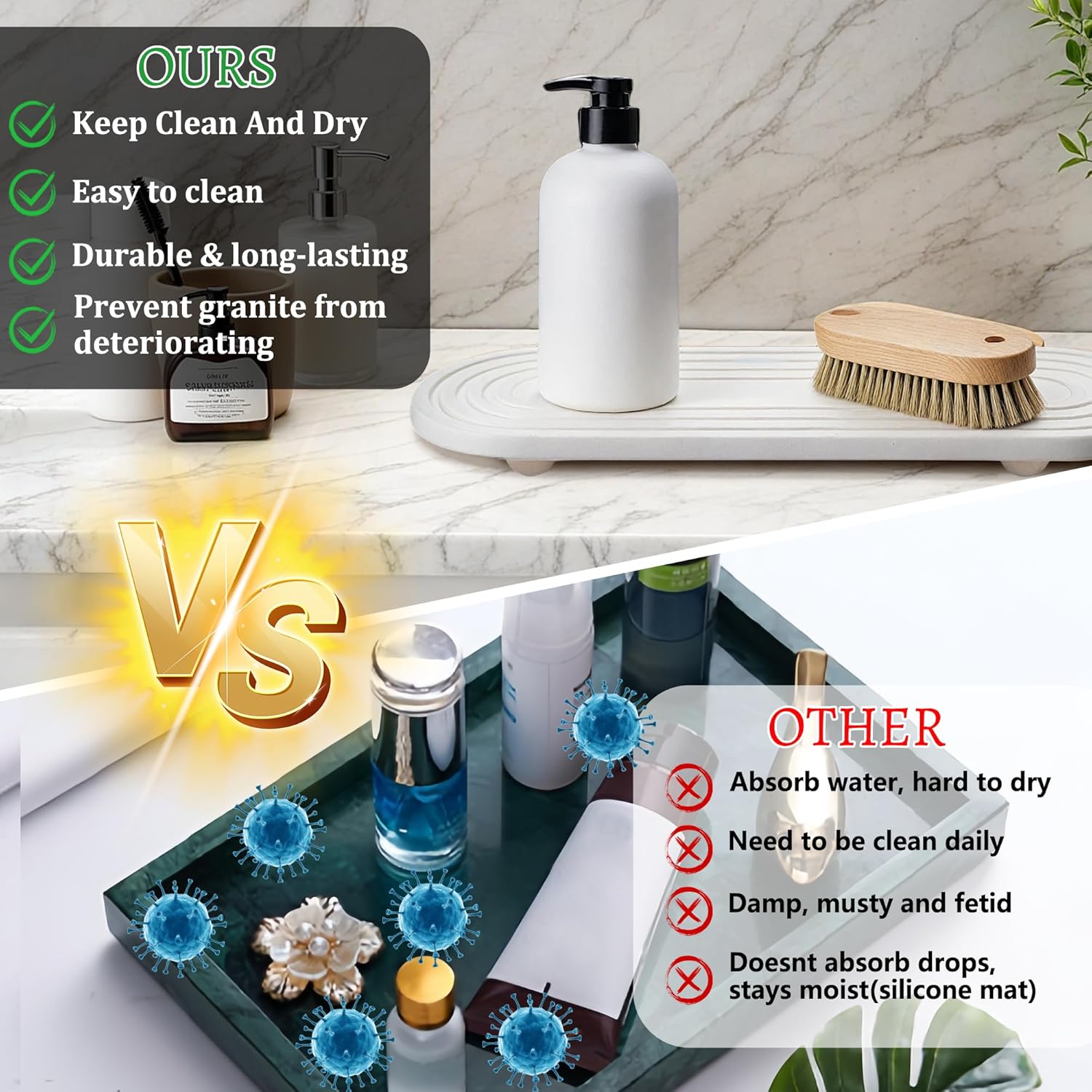 Instant Dry Sink Caddy Organizer, Fast Drying Sink Caddy, Water Absorbing Stone Sponge Holder for