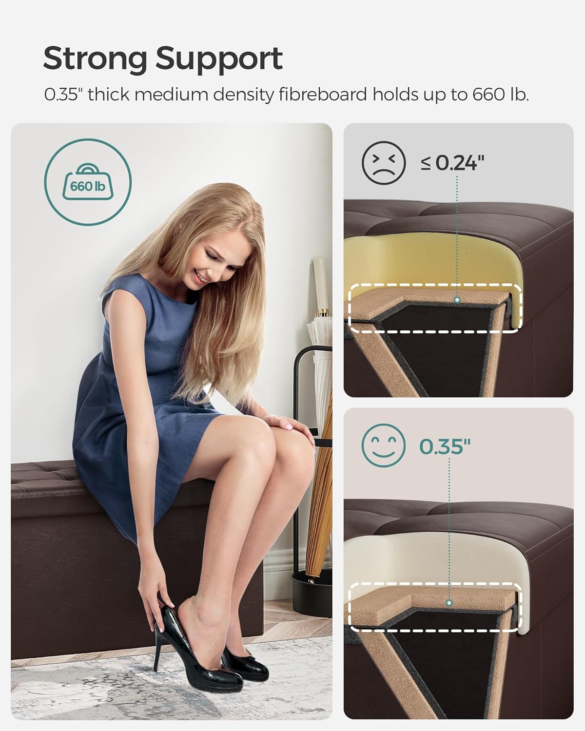 SONGMICS MAZIE Collection - 30 Inches Storage Ottoman Bench with Flipping Lid, Storage Chest