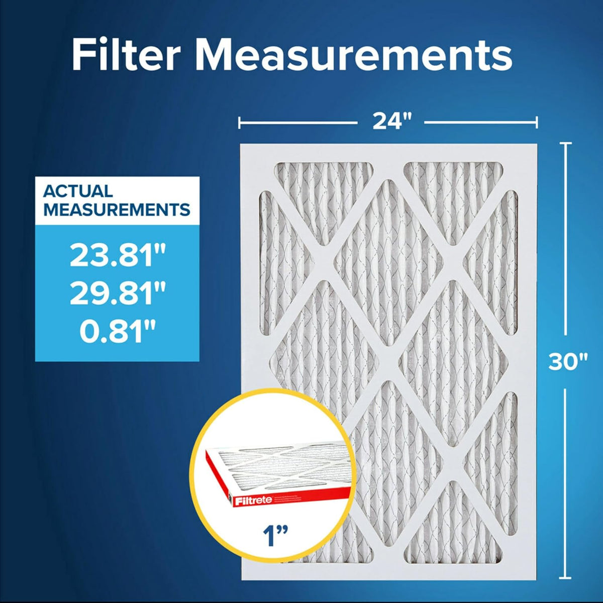 Filtrete 24x30x1 AC Furnace Air Filter, MERV 11, MPR 1000, Micro Allergen Defense, 3-Month Pleated