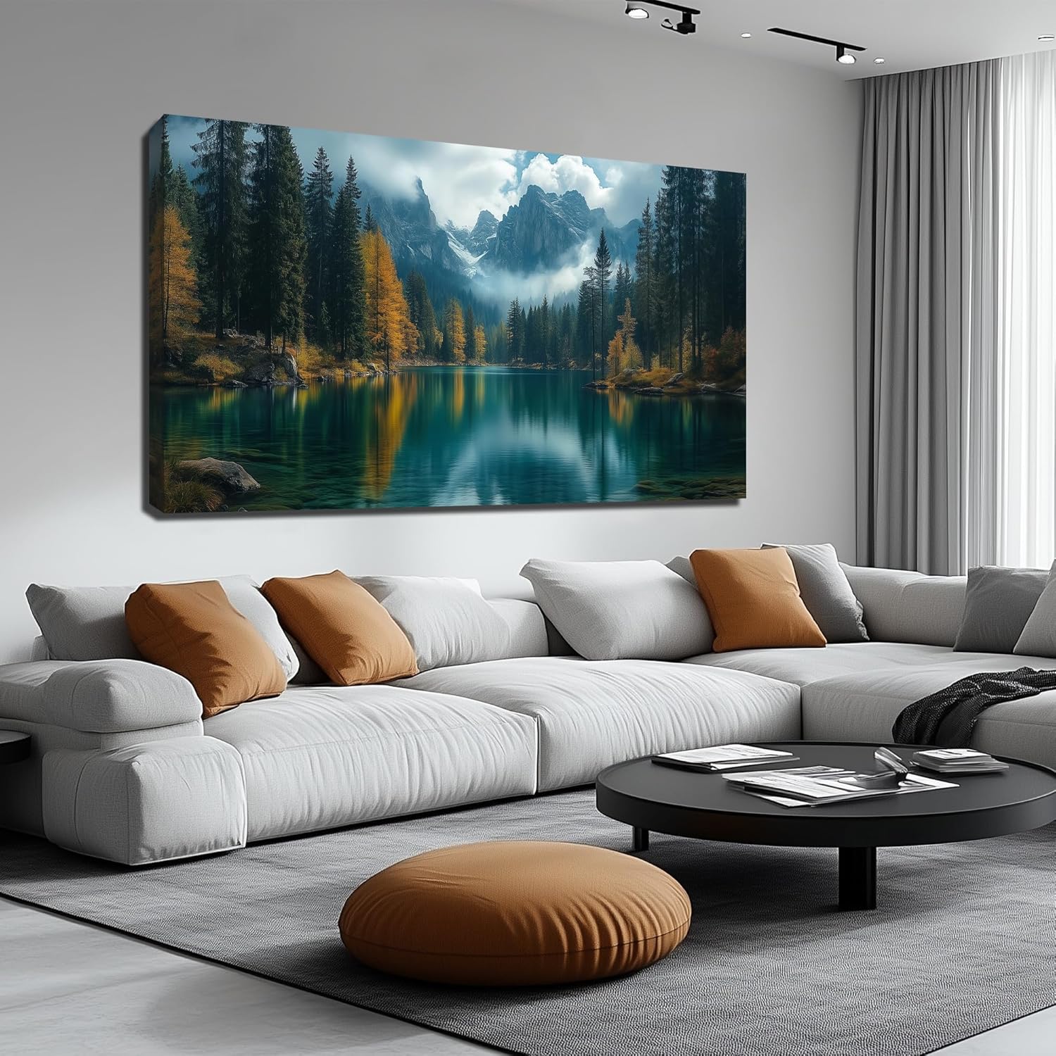 GUGIKA Landscape Wall Art for Living Room, Blue Mountain and Lake Wall-Decor for Bedroom, Modern