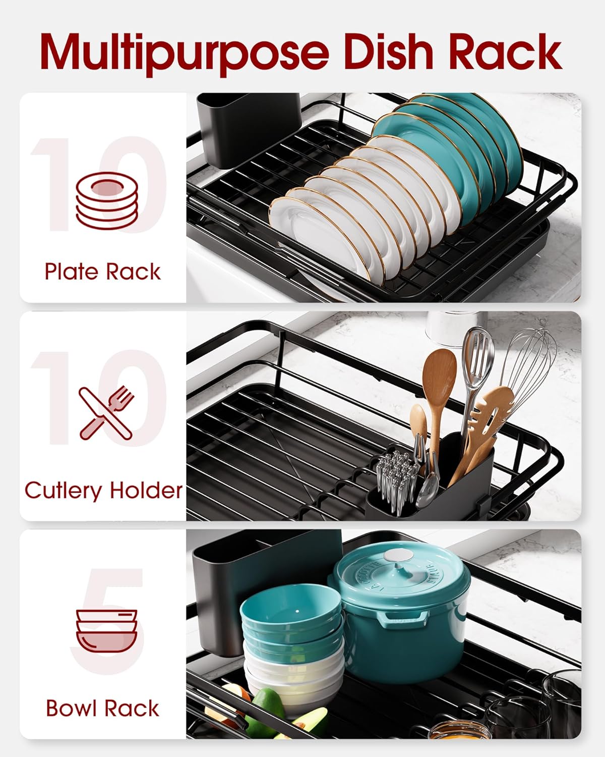 Stainless Steel Dish Drying Rack for Kitchen Counter, Sink Organization and Storage Essentials with