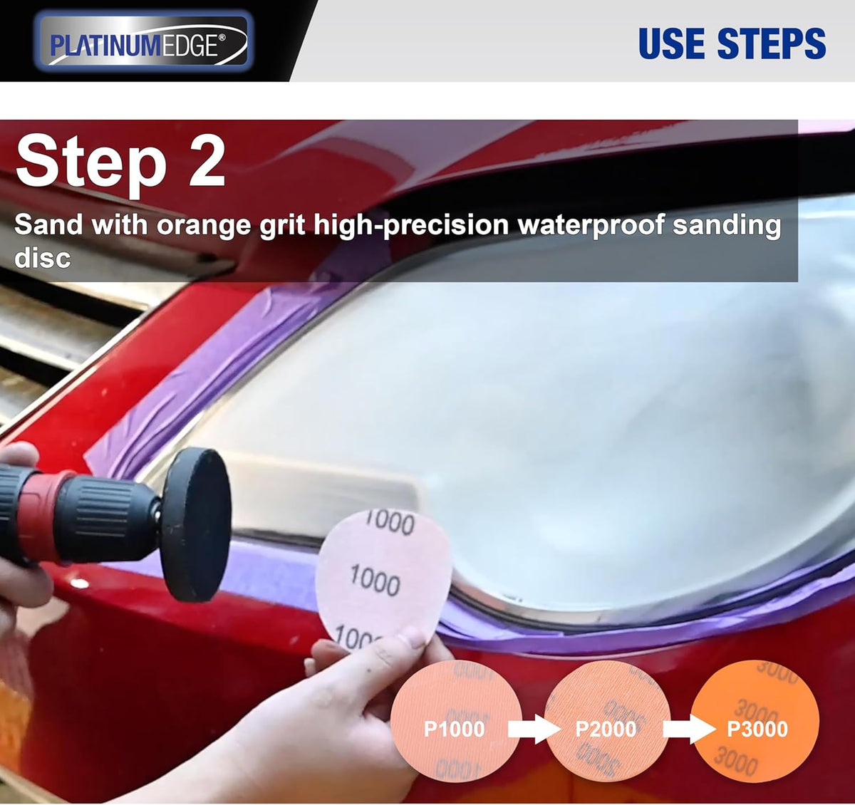 PLATINUMEDGE Car Headlight Restoration Kit, 3 inch Car Headlights Lens Polishing Sanding Discs with