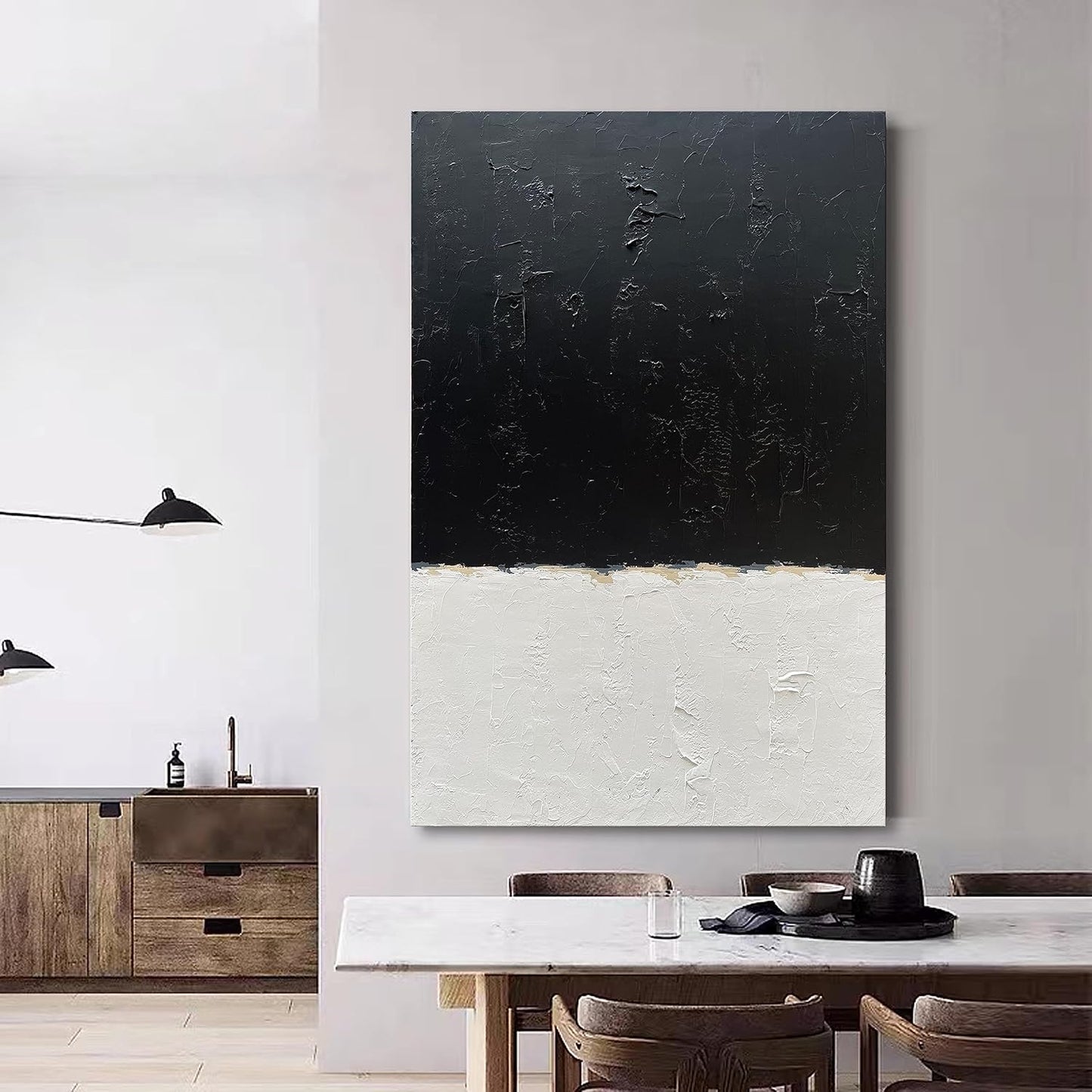 NANKAI Hand-Painted Black and White Wall Art, Minimalist Abstract Painting, Large Oil on Canvas