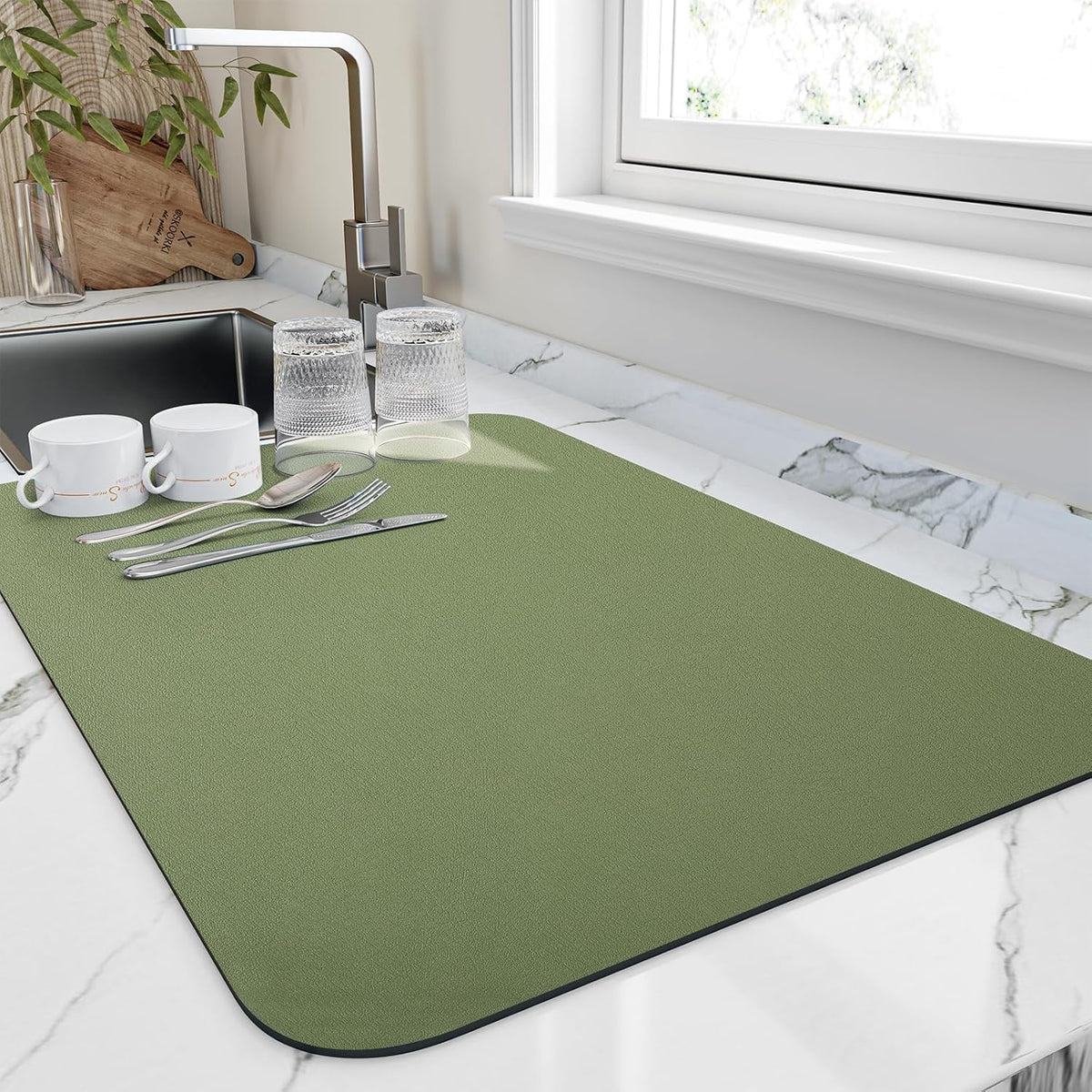 Dish Drying Mat for Kitchen Counter, Heat Resistant Drainer Mats with Non-slip Rubber Backed, Hide