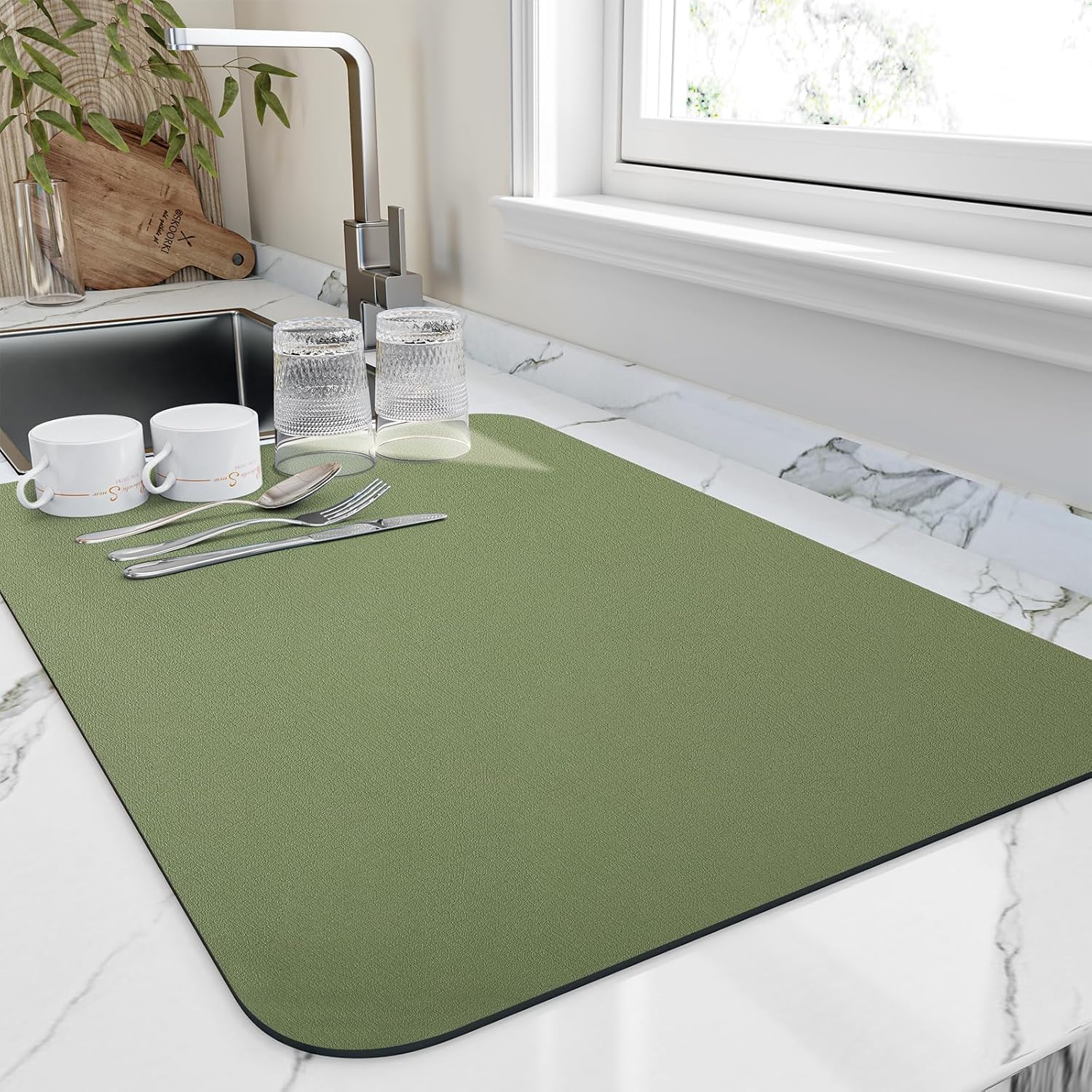 Dish Drying Mat for Kitchen Counter, Heat Resistant Drainer Mats with Non-slip Rubber Backed, Hide