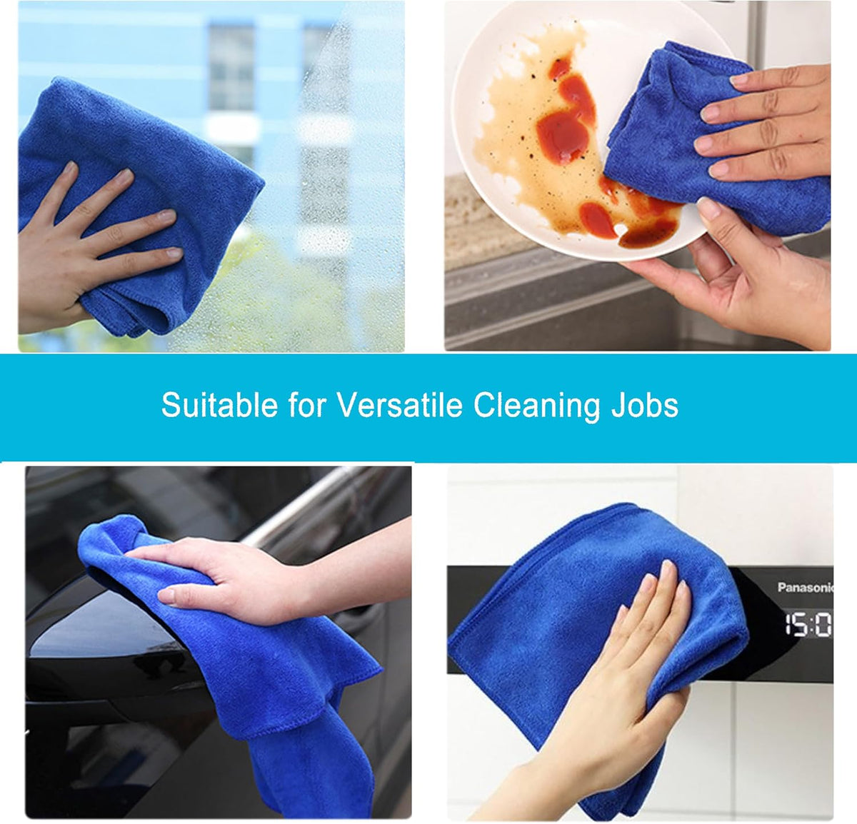Microfiber Cloth 6Pack Cleaning Rags Absorbant Lint Free Cloth for House, Kitchen, Car, Glass