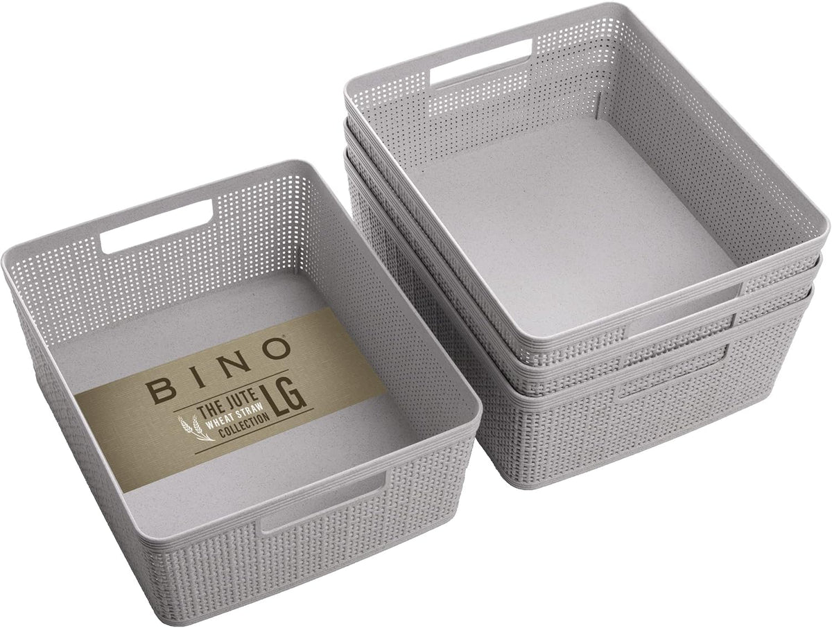 BINO | Woven Plastic Basket | Small (Natural Grey), 4-Pack | THE JUTE COLLECTION | Home