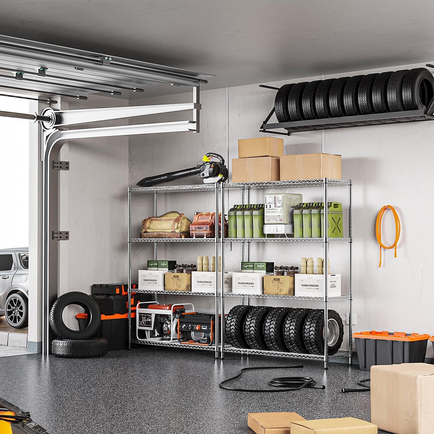IZEUK 1400 LBS Garage Chrome Shelving Wide Storage Shelves 4 Tier Adjustable Heavy Duty Metal Wire