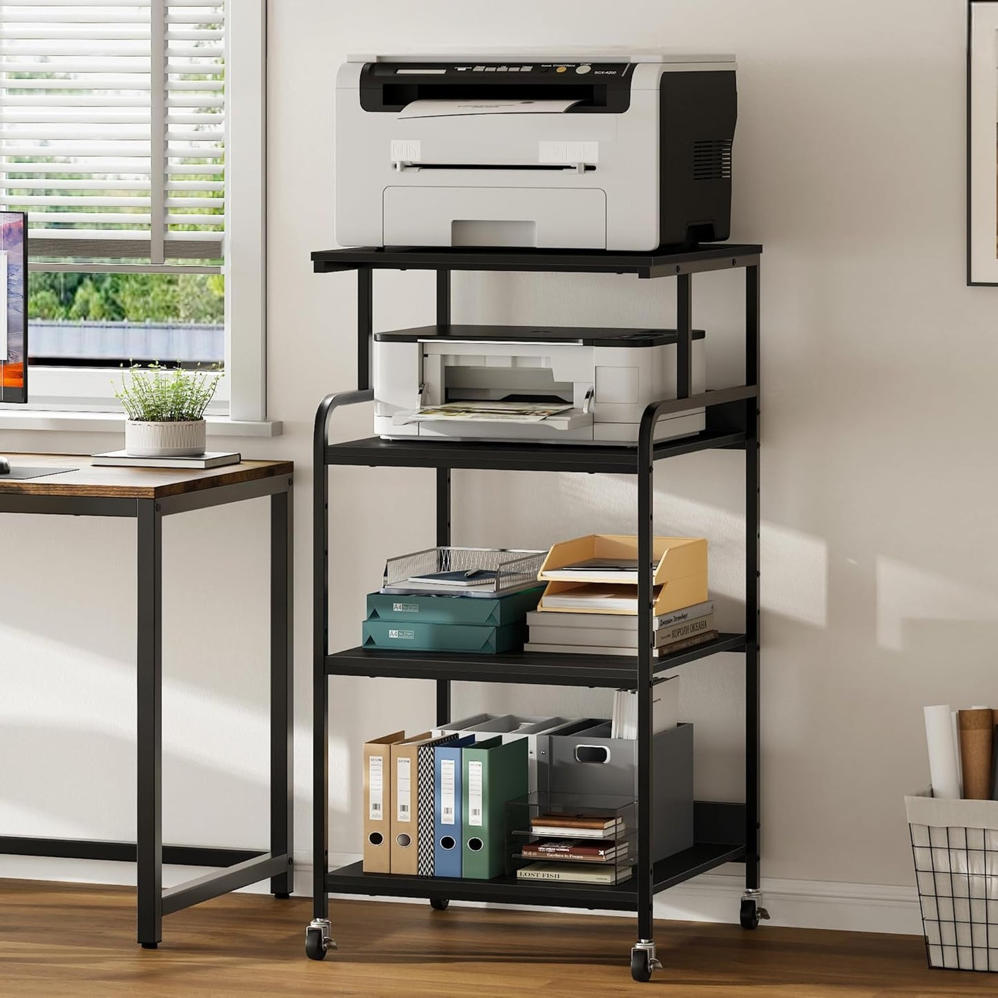 Extra Tall & Large Printer Stand, 24" x 24"x 46'' Height 4 Tier Metal Printer Table for Home