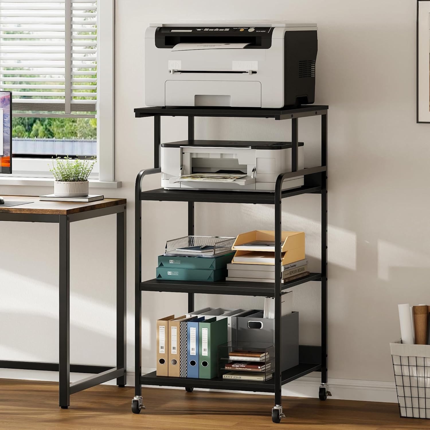 Extra Tall & Large Printer Stand, 24" x 24"x 46'' Height 4 Tier Metal Printer Table for Home