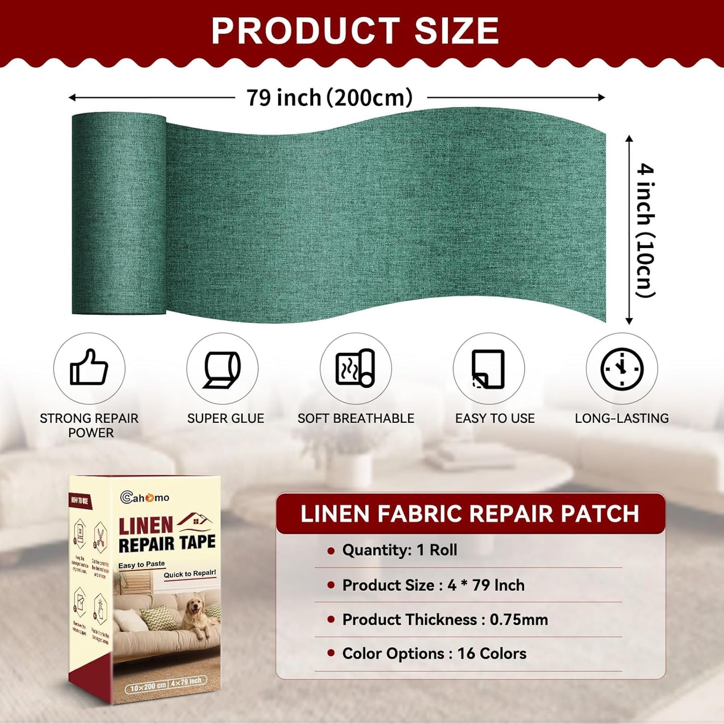 Linen Repair Tape 4x79 inch, Self Adhesive Fabric Patches, Linen Patch Tape Kit, Fabric Repair Tape