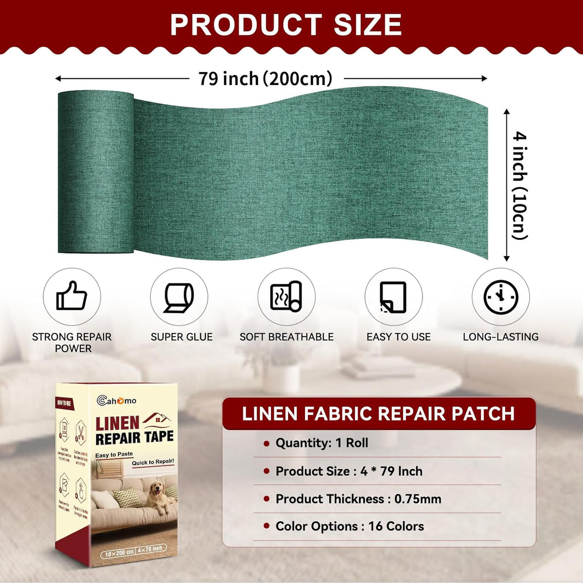 Linen Repair Tape 4x79 inch, Self Adhesive Fabric Patches, Linen Patch Tape Kit, Fabric Repair Tape