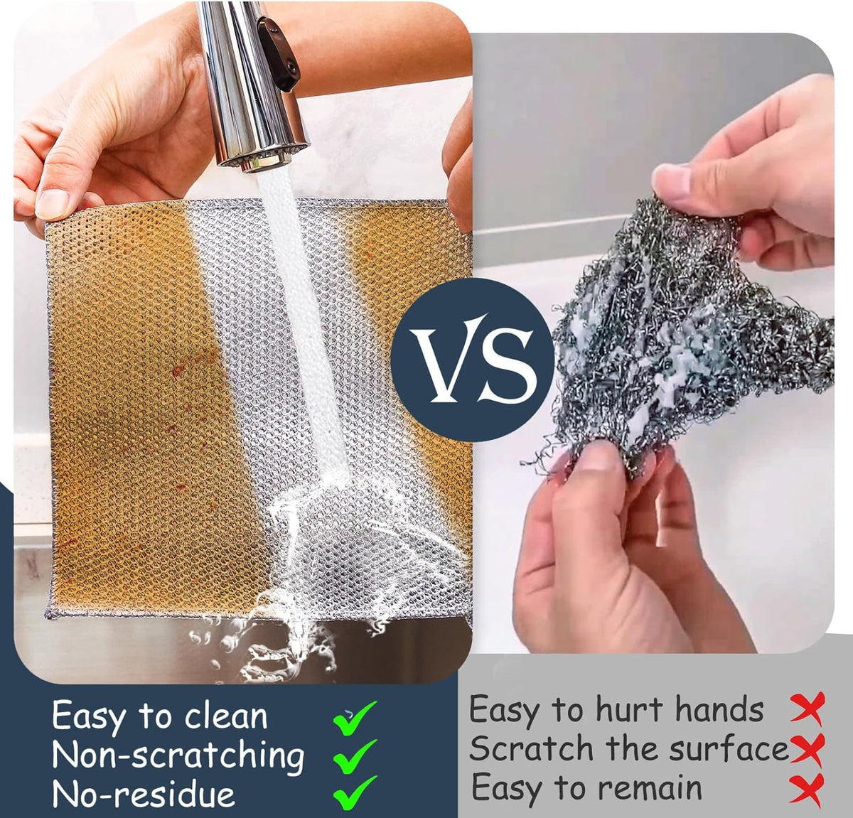 Navona 12 Pcs New Upgrade Steel Wire Dishcloth,Triple-Layer Steel Wire Cleaning Cloth,Powerful