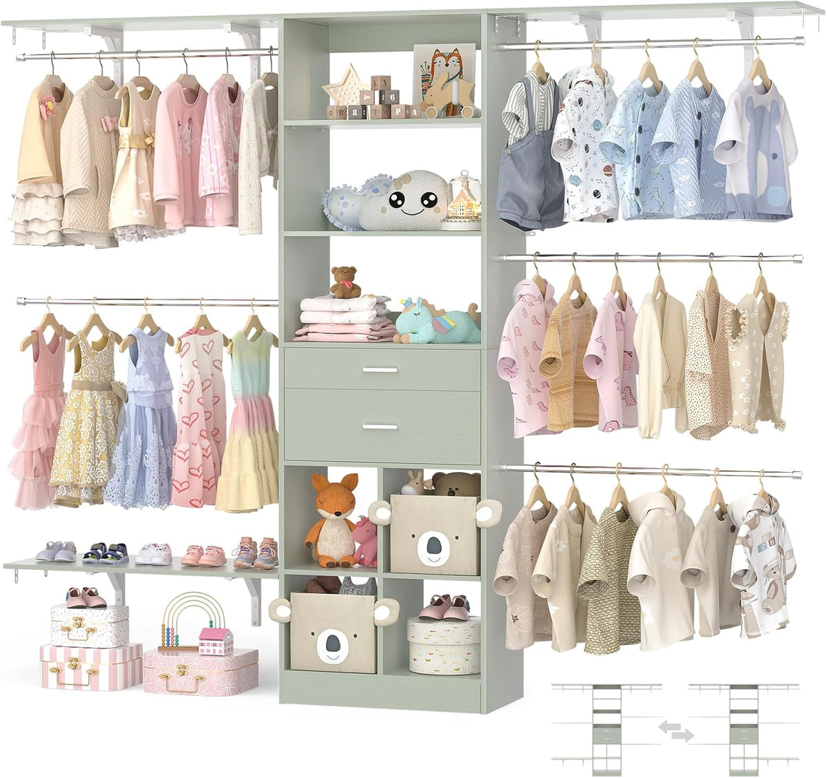Closet System - 4.75-8FT Closet Organizer System with Wooden Drawers & Cube Storage Organizer, Up