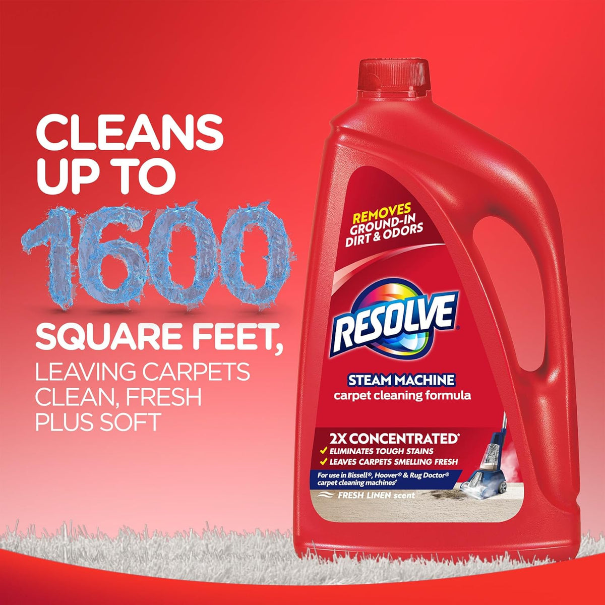 Resolve Steam Carpet Cleaner Solution Shampoo, 60 fl oz, 2X Concentrate, Safe for Bissell, Hoover &