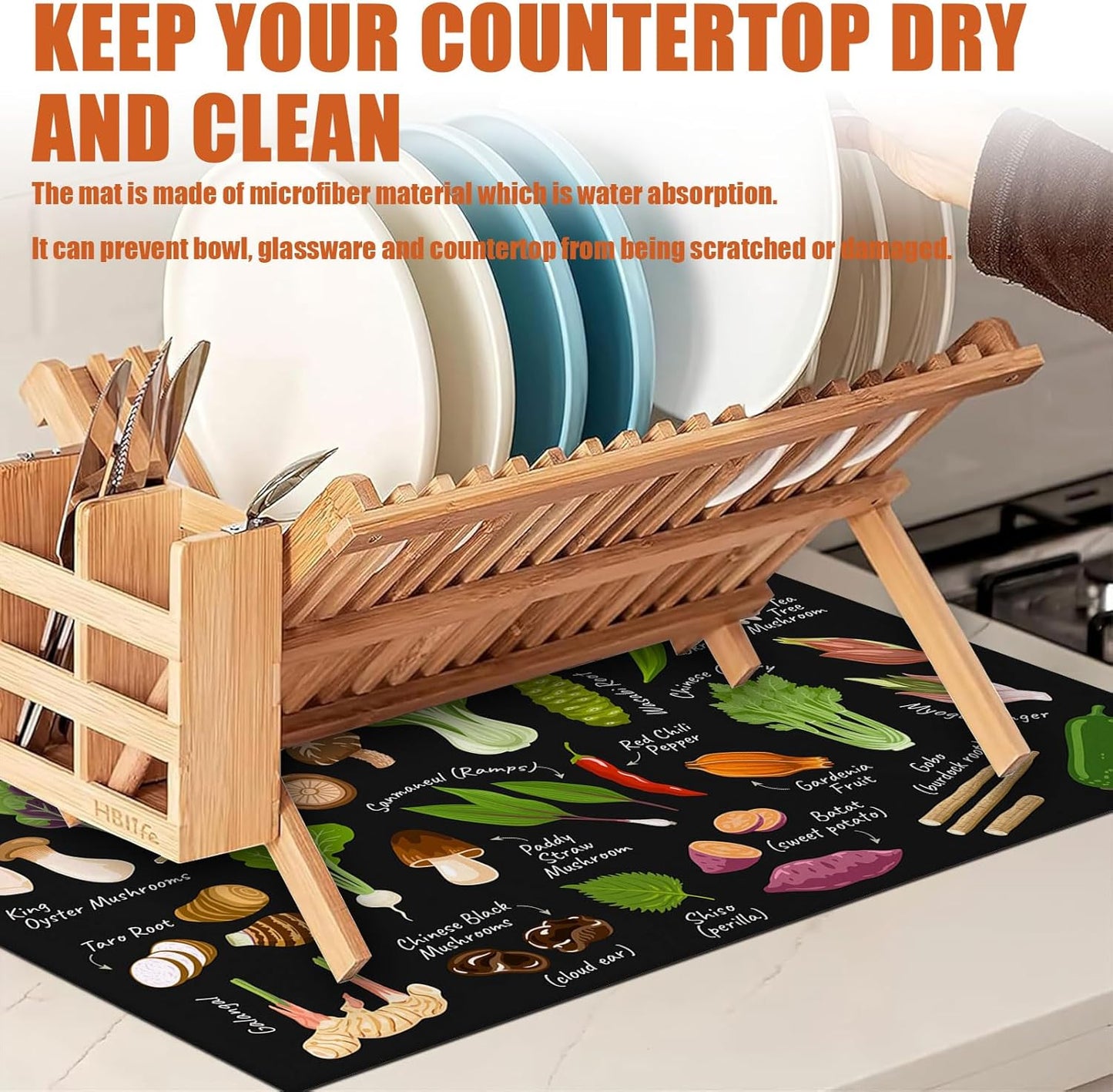Vegetables Dish Drying Mat for Kitchen Counter Microfiber Absorbent Dish Kitchen Drying Mat