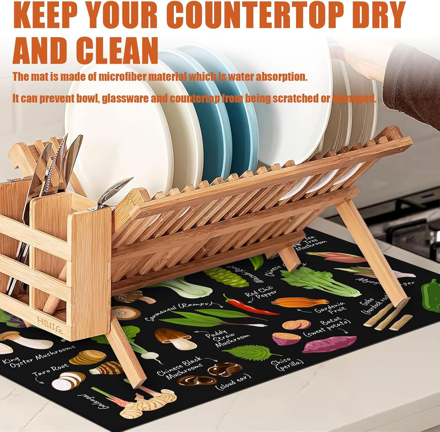 Vegetables Dish Drying Mat for Kitchen Counter Microfiber Absorbent Dish Kitchen Drying Mat