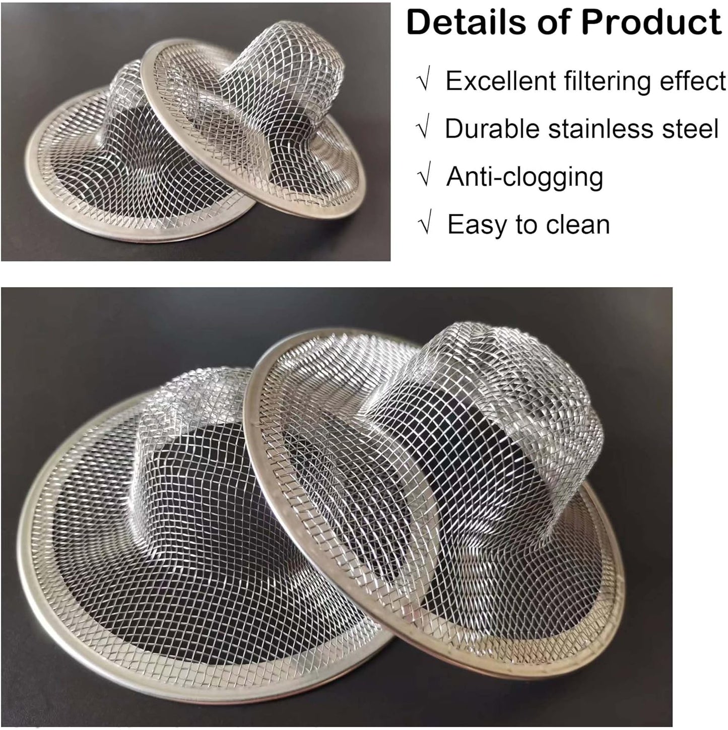 10PCS Mesh Sink Drain Strainer Bathroom, 2.75" Stainless Steel Slop Basket Filter Trap Hair
