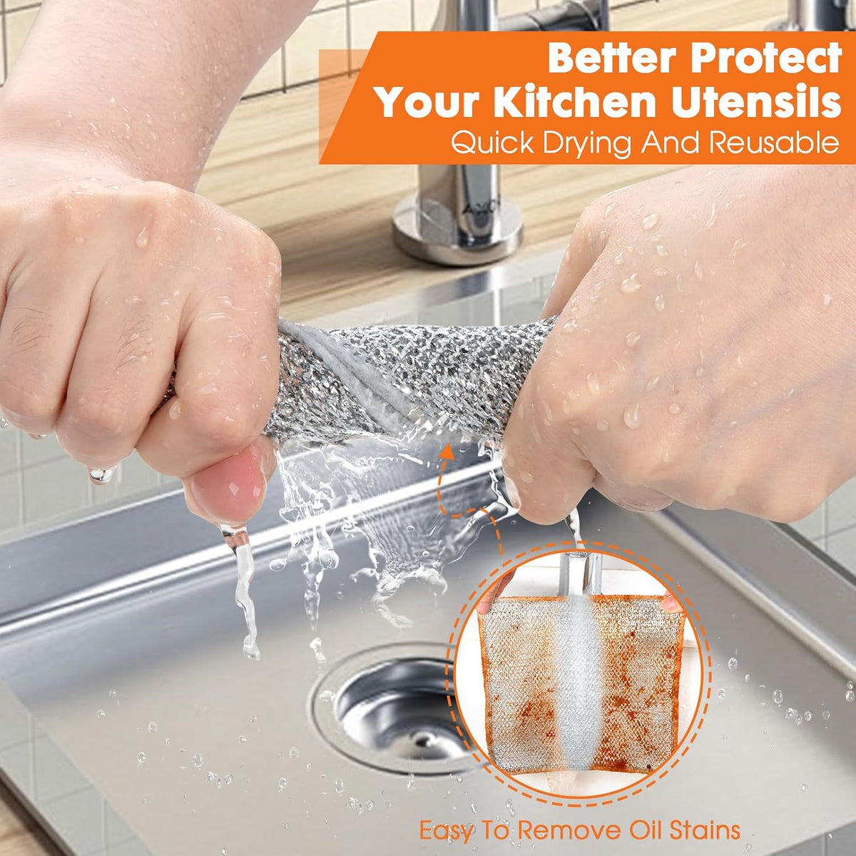 COBETE Non Scratch Wire Dishcloth,Double-Layer Wire Dishwashing Rags for Wet and Dry,Wire Miracle