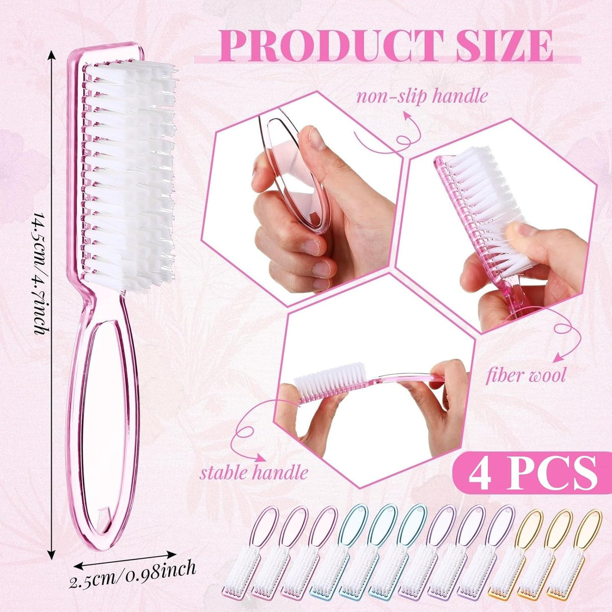 Patelai 12 Pcs Handle Grip Nail Brush Bulk Colorful Nail Scrubber Fingernail Brushes Hand Toes