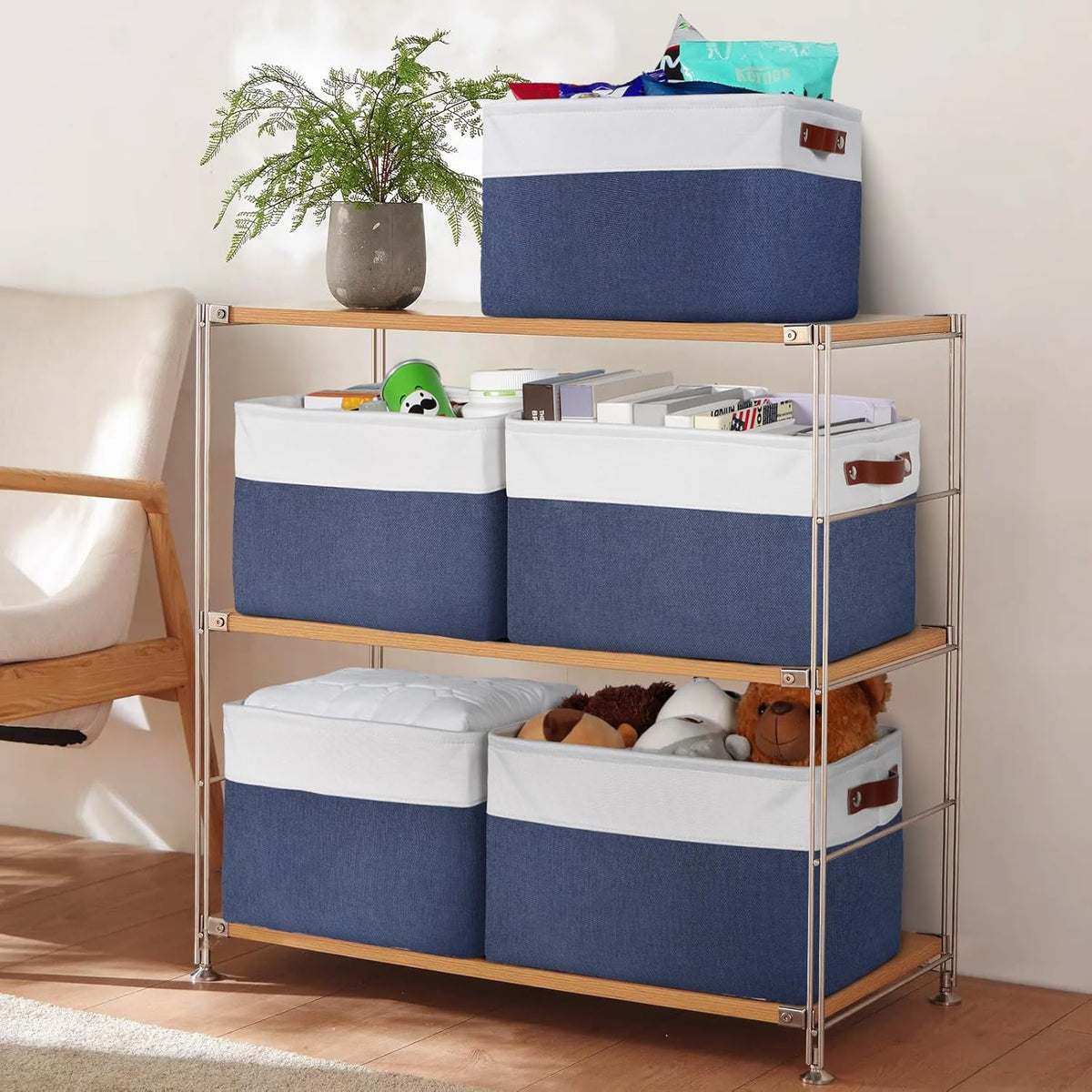 Univivi 4PC Large Storage Baskets Foldable Fabric Storage Bins for Closet Shelf for Organizing Blue
