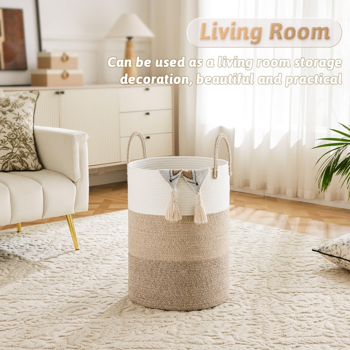Laundry Basket,Woven Cotton Rope Laundry Hamper,80L for Decorative Storage of Dirty Clothes,Toys