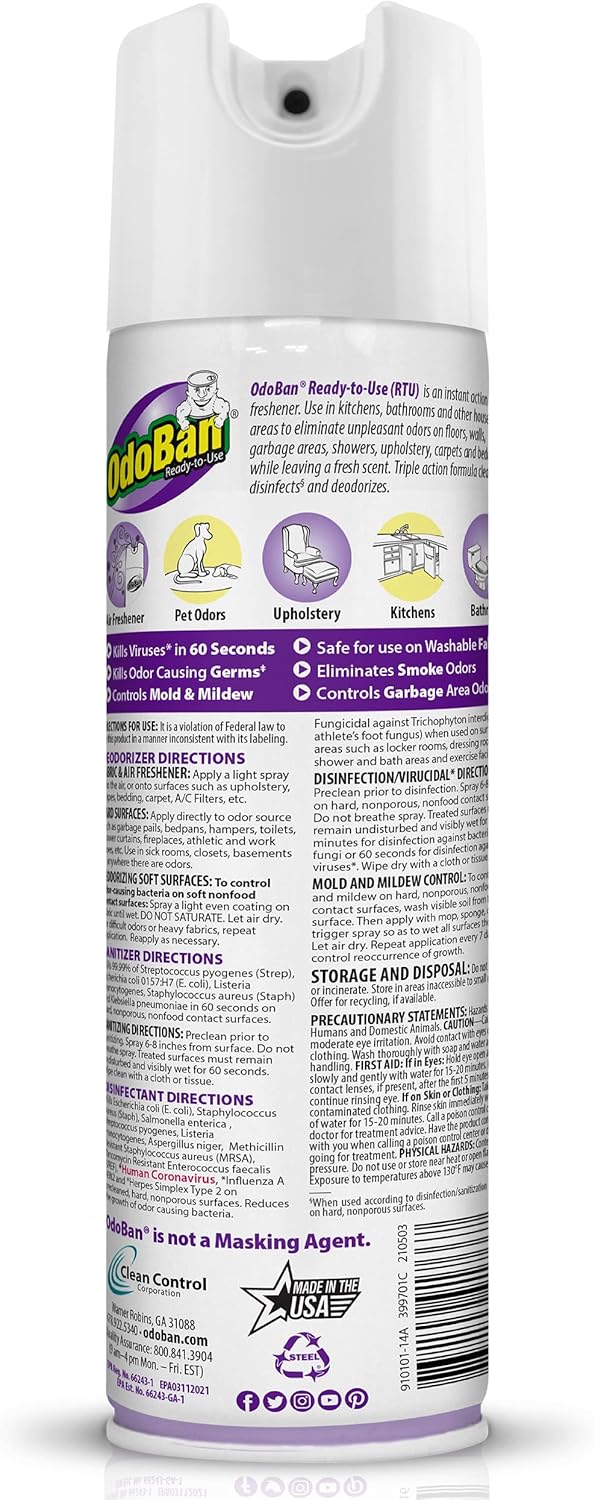 OdoBan Ready-to-Use Disinfectant and Harsh Aroma Eliminator, Cleaner and Fabric/Air Freshener, Set
