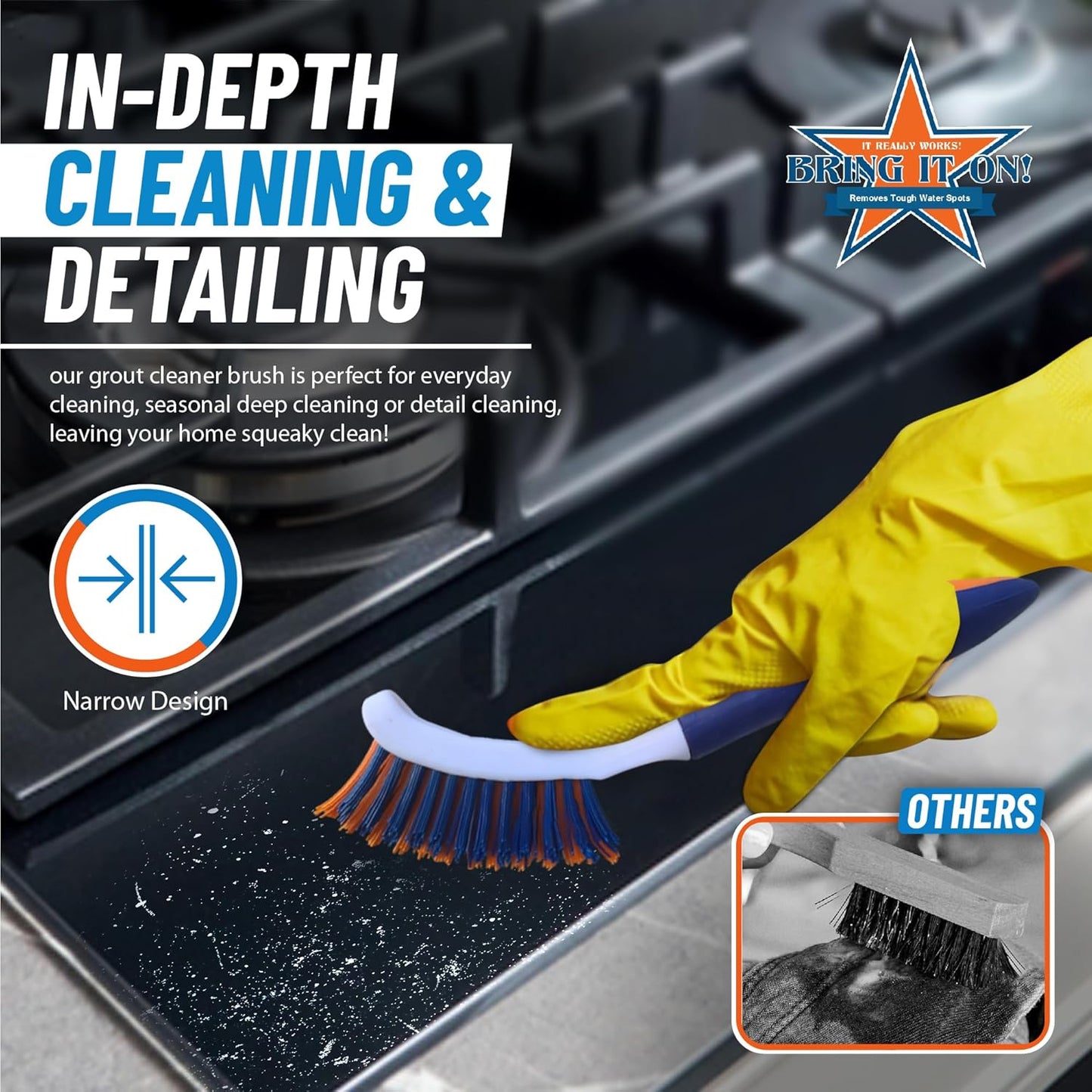 Bring It On Grout Cleaning Brush – Crevice Cleaning Brush with Stiff Nylon Bristles – 8-inch