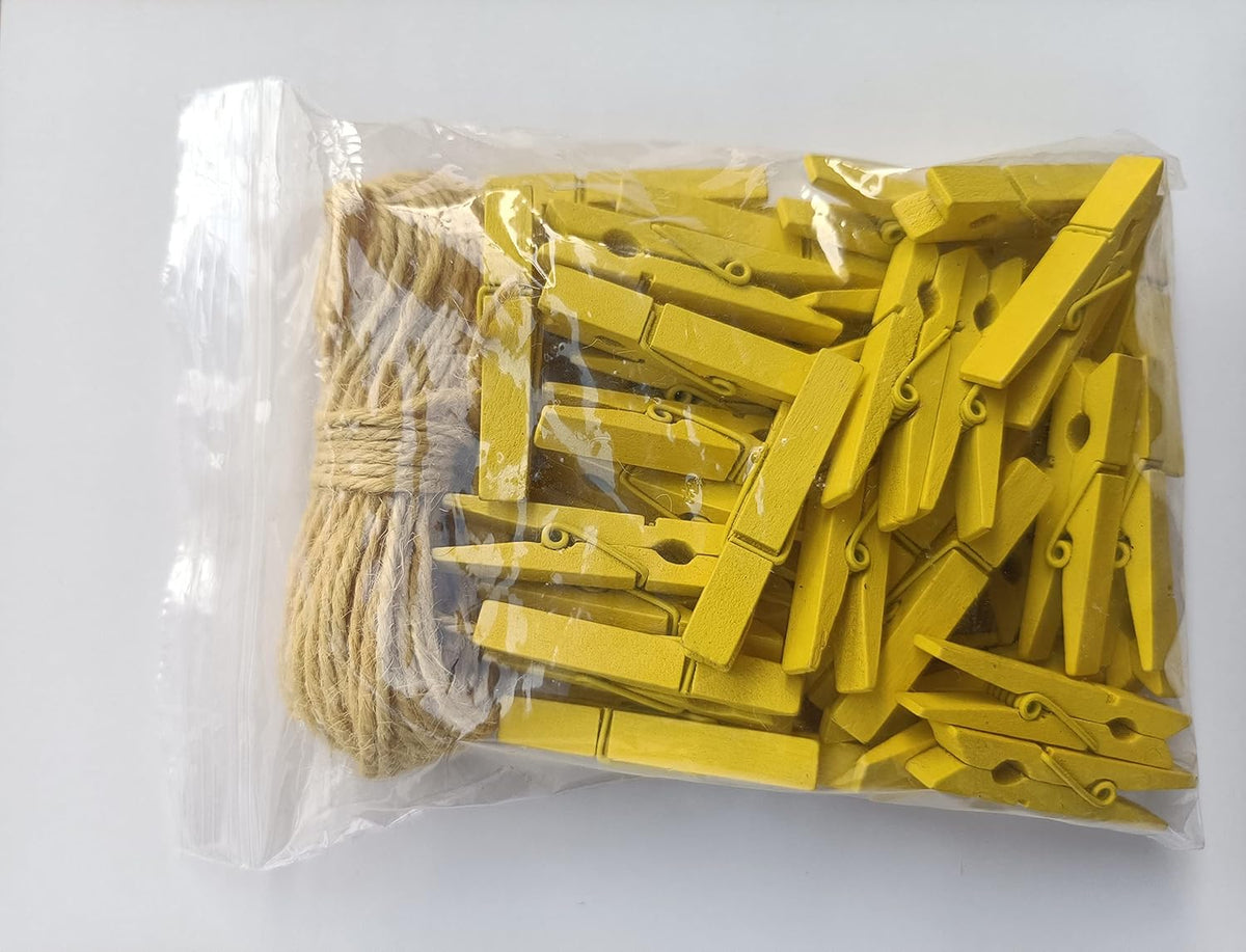 1.9" Yellow Wood Clothes Pins Easter Party Art Display Hanging Kit Place Card Holder Clothespin