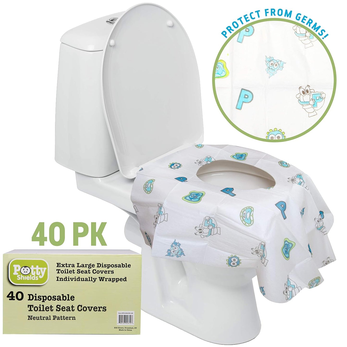 Toilet Seat Covers Disposable (40 Pack) - XL Waterproof Toilet Cover for Toddlers, Kids & Adults