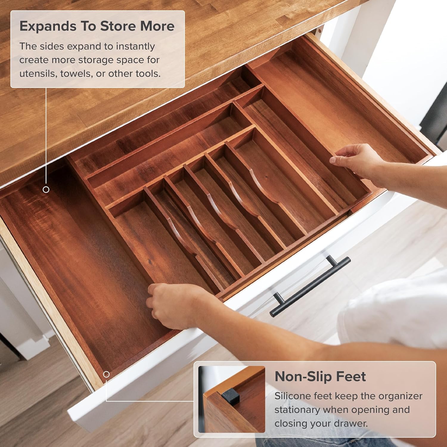 KitchenEdge Premium Silverware, Flatware and Utensil Organizer for Kitchen Drawers, Food-Safe