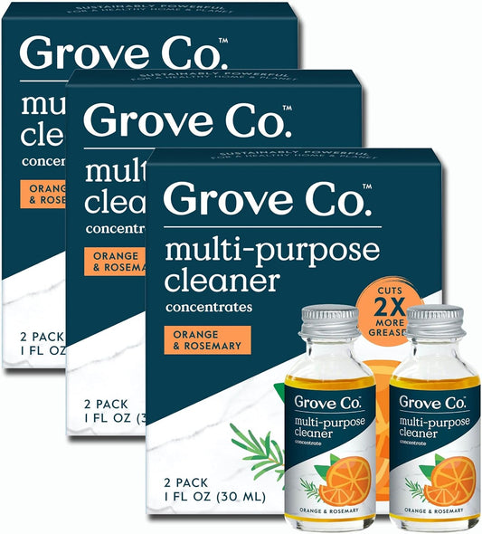Grove Co. Multi-Purpose Cleaner, Refill Concentrate (6 x 1 Fl Oz) Plant-based Household Cleaning