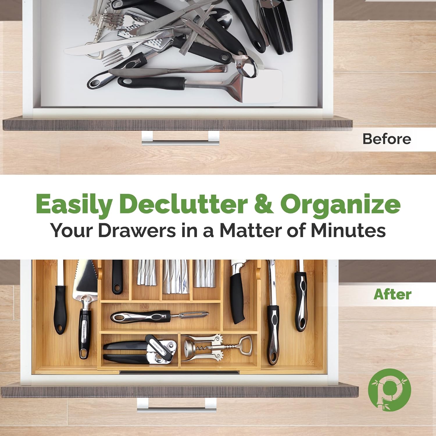 Silverware Organizer - Expandable Kitchen Drawer Organizer - Adjustable Kitchen Drawer Organizer