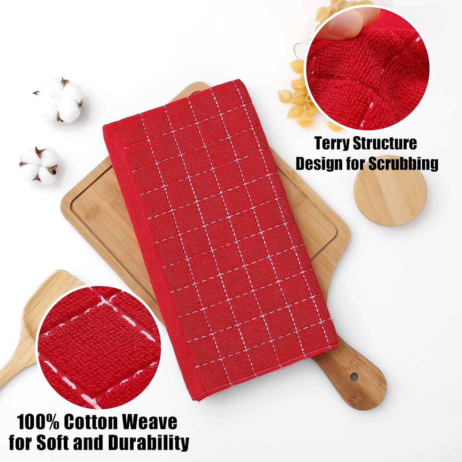 Homaxy 100% Cotton Terry Kitchen Dish Cloths, Ultra Soft and Absorbent Dish Towels for Kitchen