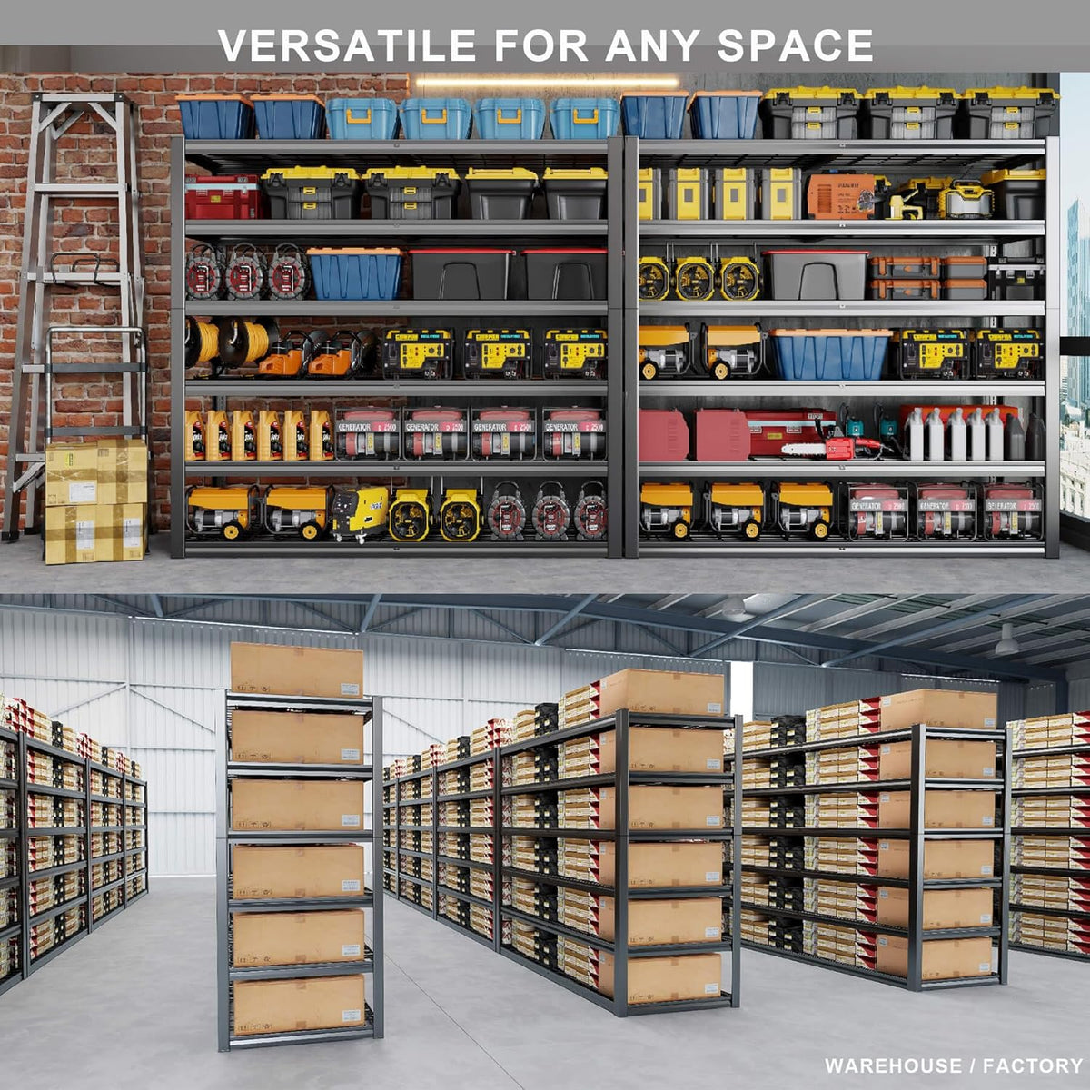 60" Wide Heavy Duty Garage Shelving Adjustable 6 Tier Garage Storage Shelves 3900LBS Metal Shelving