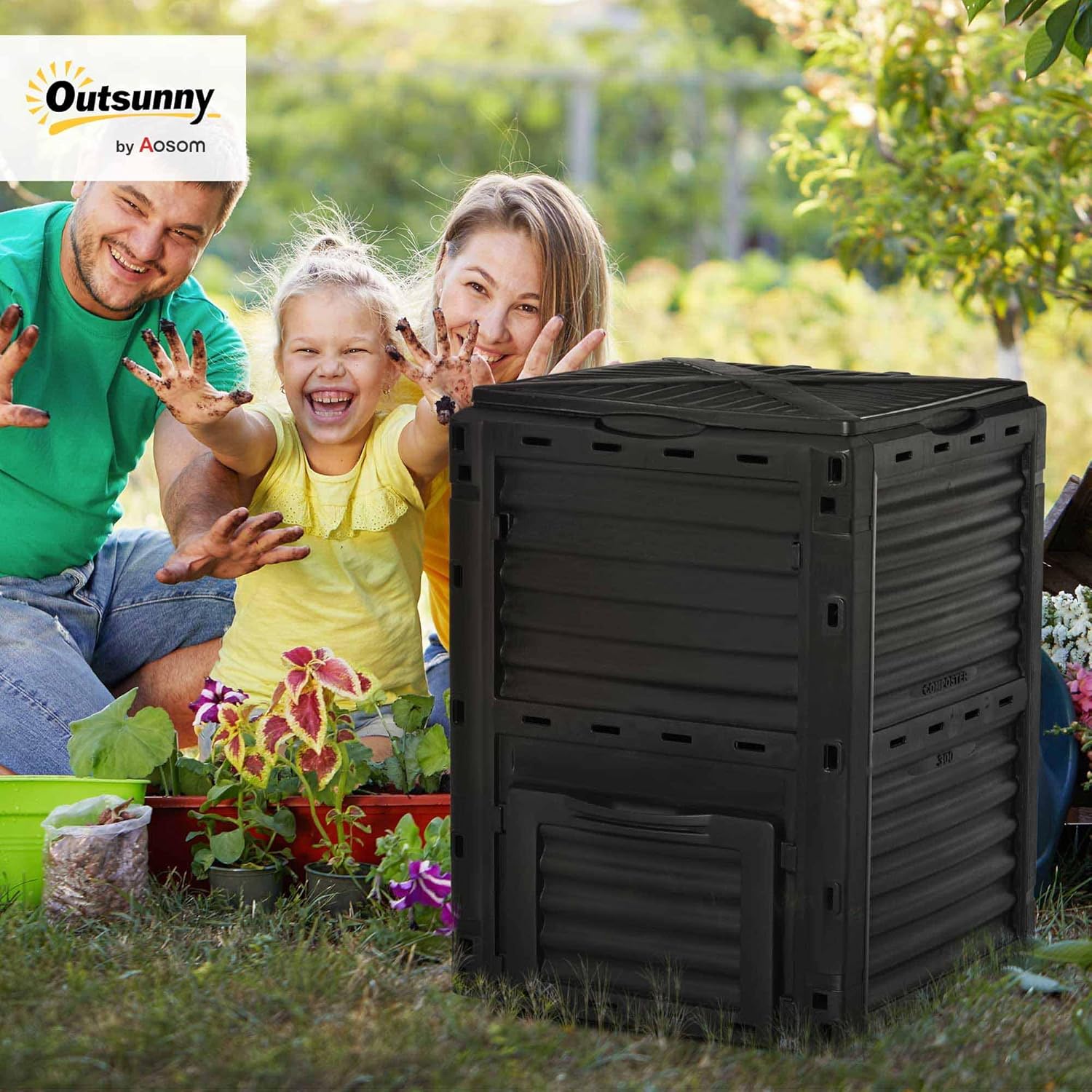 Outsunny Garden Compost Bin 80 Gallon Outdoor Large Capacity Composter Fast Create Fertile Soil