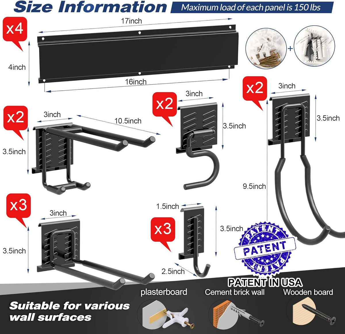 Garage Tool Storage Rack, Heavy Duty Garage Storage Organizer Rack System Wall Mounted Tool with 12